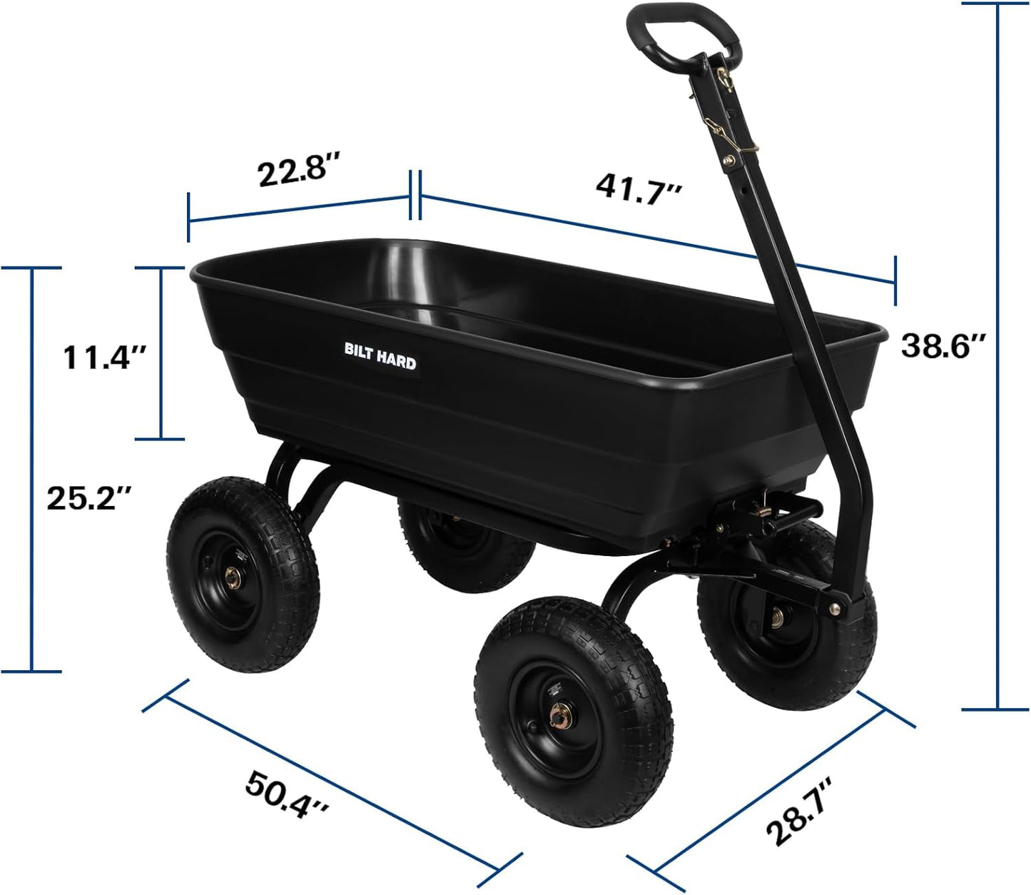 BILT HARD 1200 lbs 7 Cu Ft Poly Garden Dump Cart with 2-in-1 Convertible Handle, No Flat Tires, Quick Release, Dump Wagon Heavy Duty for Yard, Outdoor