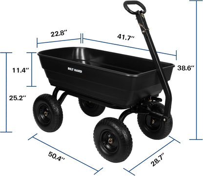 BILT HARD 1200 lbs 7 Cu Ft Poly Garden Dump Cart with 2-in-1 Convertible Handle, No Flat Tires, Quick Release, Dump Wagon Heavy Duty for Yard, Outdoor