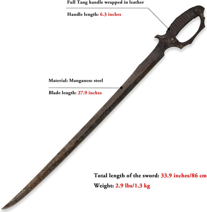 SV Handmade cast Manganese Steel Chopping Blade Sword, Full Tang, Outdoor, Hunting, Camping, Hiking, Survival, with Protective Cover, Multiple Styles to Choose from