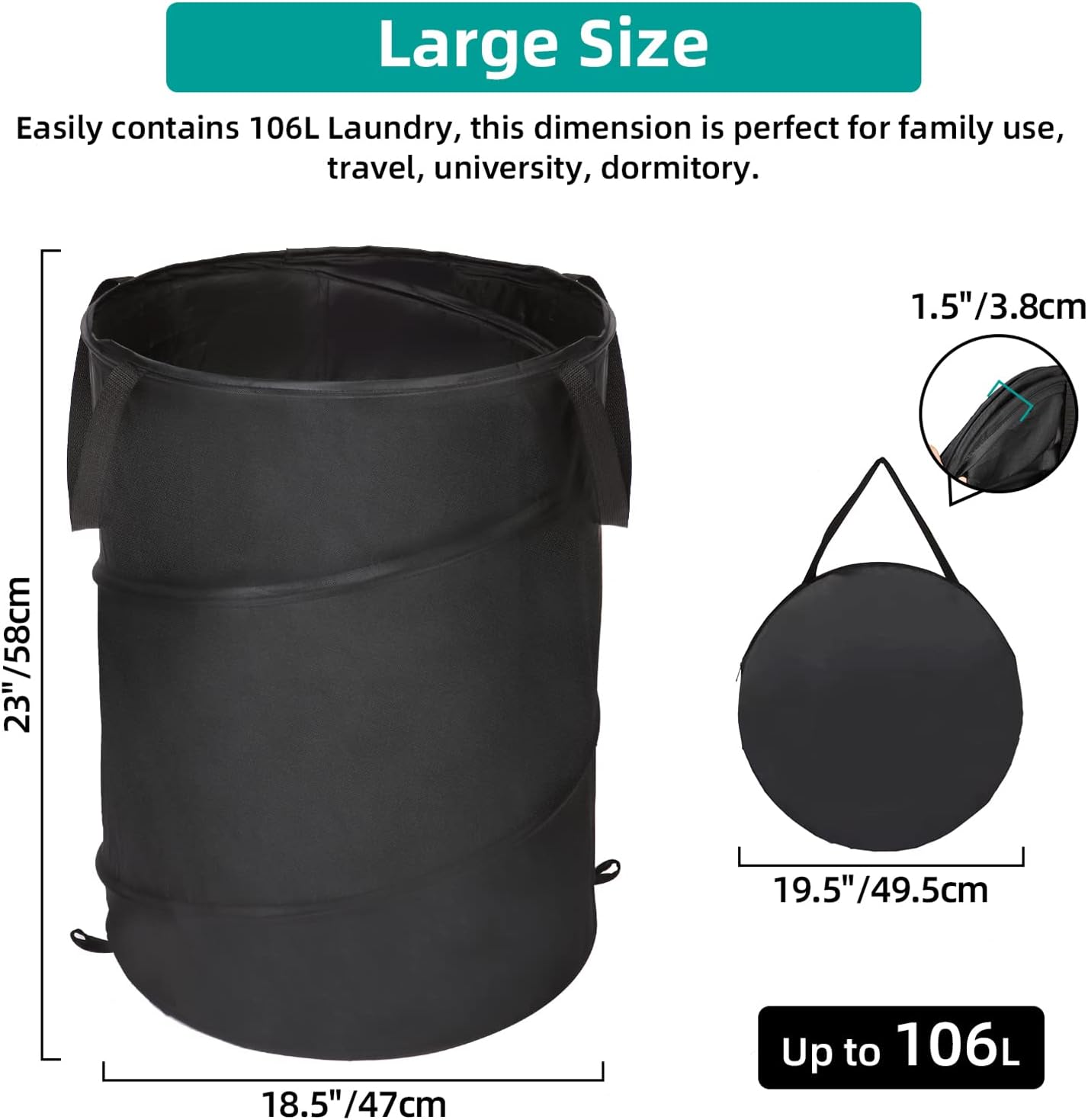 BATTOO 106L Collapsible Laundry Baskets - Foldable Pop Up Hampers for Laundry - Upgrade Oxford Laundry Hamper with Reinforced Handles for Bedroom, Bathroom, Kids Room, Dorm, Travel, Storage Organizer