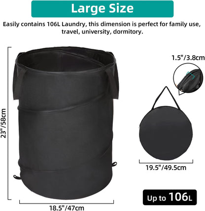 BATTOO 106L Collapsible Laundry Baskets - Foldable Pop Up Hampers for Laundry - Upgrade Oxford Laundry Hamper with Reinforced Handles for Bedroom, Bathroom, Kids Room, Dorm, Travel, Storage Organizer