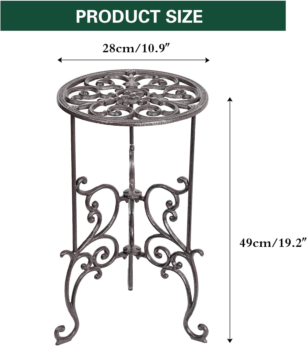 Sungmor Heavy Duty Cast Iron Potted Plant Stand,19.3-Inch 1 Tier Metal Planter Rack,Decorative Flower Pot Holder,Vintage & Rustic Style Indoor Outdoor Garden Pots Container Supports