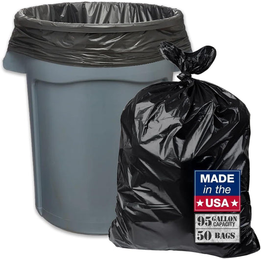 95-96 Gallon Extra-Large Black Garbage Can Liners, Heavy-Duty Trash Bags, 50 Bags, 1.5 Mil Thick