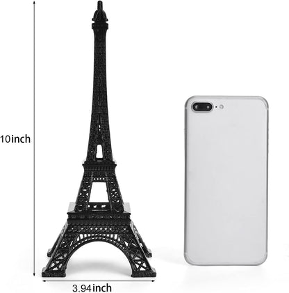 ESHATO Black Metal Eiffel Tower Statue, 10inch Decorative Figurine Replica Stand Holder for Cake Topper Table Decor Gift Party Home Decoration