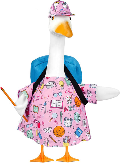 Back to School Porch Goose Outfits,4Pcs Yard Goose Statue Clothes for 23" Geese Clothes Patio Lawn Garden Decoration