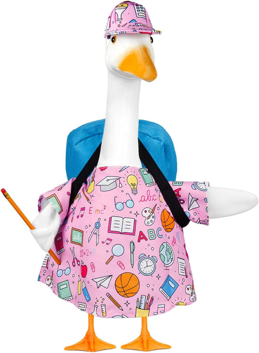 Back to School Porch Goose Outfits,4Pcs Yard Goose Statue Clothes for 23" Geese Clothes Patio Lawn