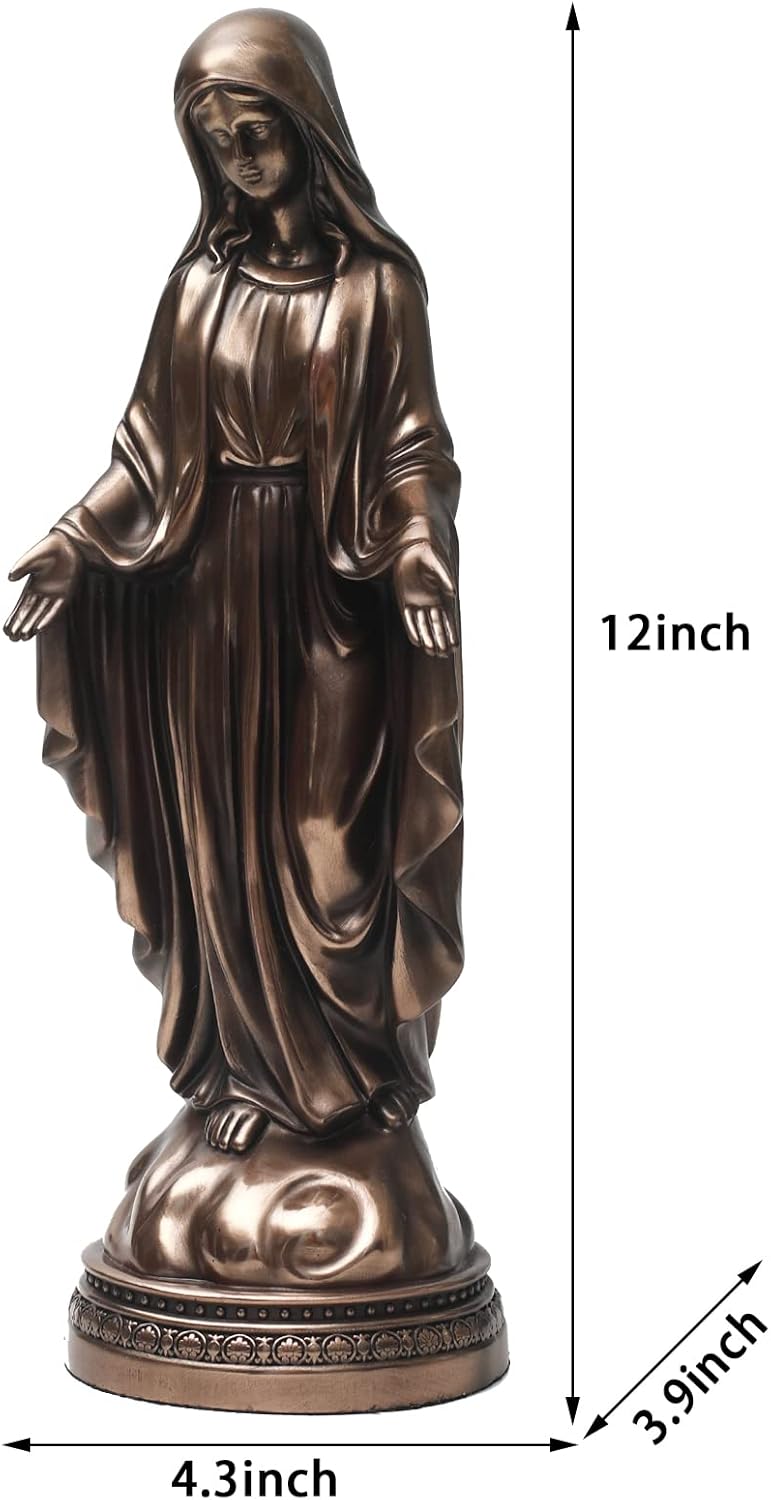 12 Inch Blessed Virgin Mary Decorative Figurine，Catholic Religious Gifts 12 Inch Resin Statue Figurine (Cold Cast Bronze)