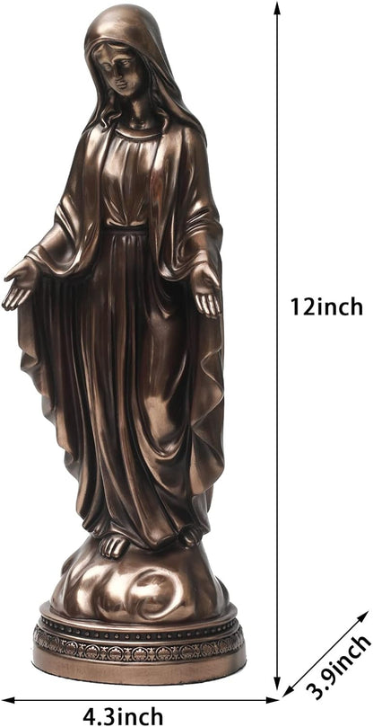 12 Inch Blessed Virgin Mary Decorative Figurine，Catholic Religious Gifts 12 Inch Resin Statue Figurine (Cold Cast Bronze)