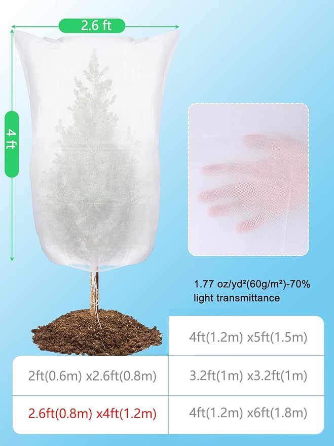 Abimars Plant Covers Freeze Protection Jacket 1.77 oz/yd², 2.6ft x 4ft Reusable Winter Plant Covers with Drawstring & Zipper, 2 Pack Light, Porous Fabric for Plant Breathing