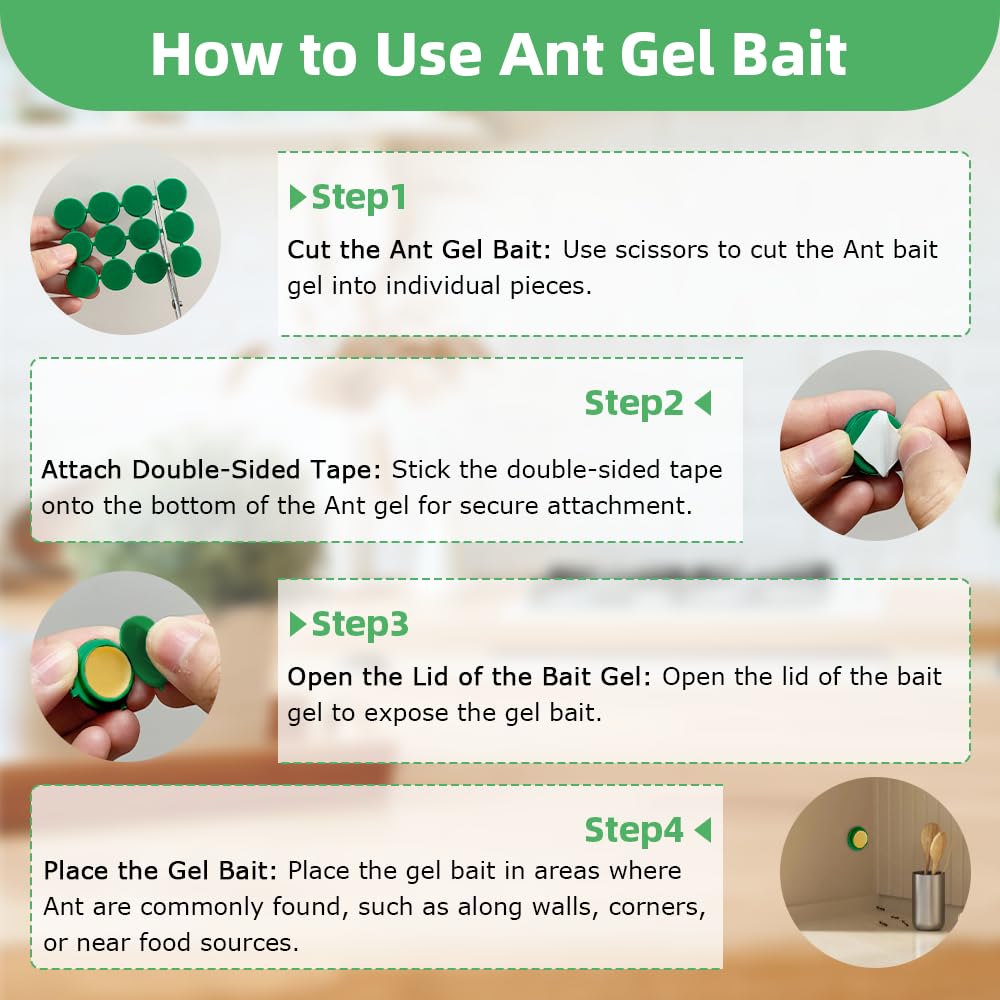 36 Pack Ant Killer Gel Bait, Long Lasting Indoor & Outdoor Ants Bait for Effective Ant Control, Safe & Easy to Use Pest Control for All Common Household Ants, Mess-Free Gel Stations