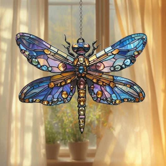 Boho Dragonfly Acrylic Suncatcher Stained Glass Effect Window Car Hanging Christmas Ornament Indoor