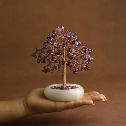Amethyst Crystal Tree of Life Chakra Healing, Bonsai Tree, Gemstone Tree, Home and Office Desk Decor for Positive Energy, Birthday Wedding Gifts