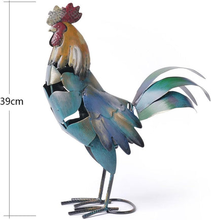 HAUCOZE Rooster Decor Statue Chicken Figurine Sculpture Animal Arts Metal 15.5 inch