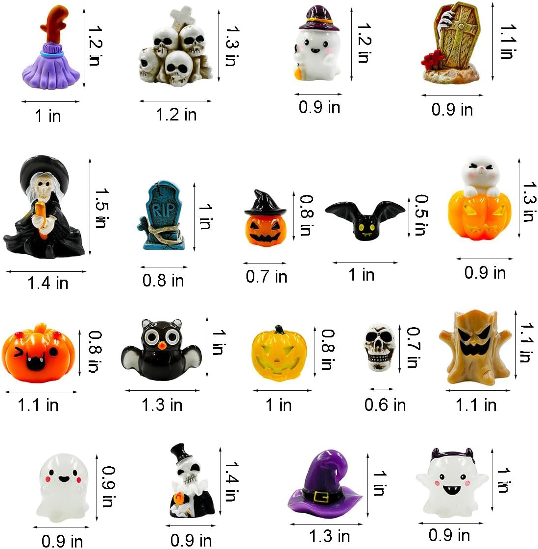 Halloween Miniature Figurines - 18Pcs Resin Pumpkin Ghost Tombstones Ornaments Halloween Garden Accessories Miniature Figurine Decorations for Outdoor Statues Home Village Bonsai Crafts Decor