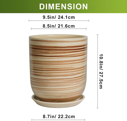 Ceramic Planter 10 Inch - Ceramic Pots for Indoor Plants Outdoor Large Plant Pot with Drainage Hole and Saucer Cylinder Flower Pot Yellow