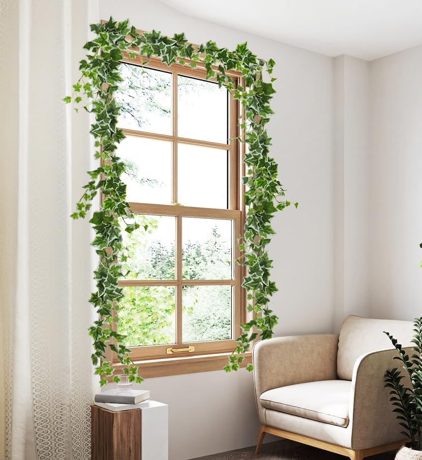 RECUTMS 74.8inch Artificial Ivy Vines 2 Pack Fake Hanging Plants with Leaves UV Resistant Faux Garland Greenery for Bedroom Wall Window Wedding Party Decoration