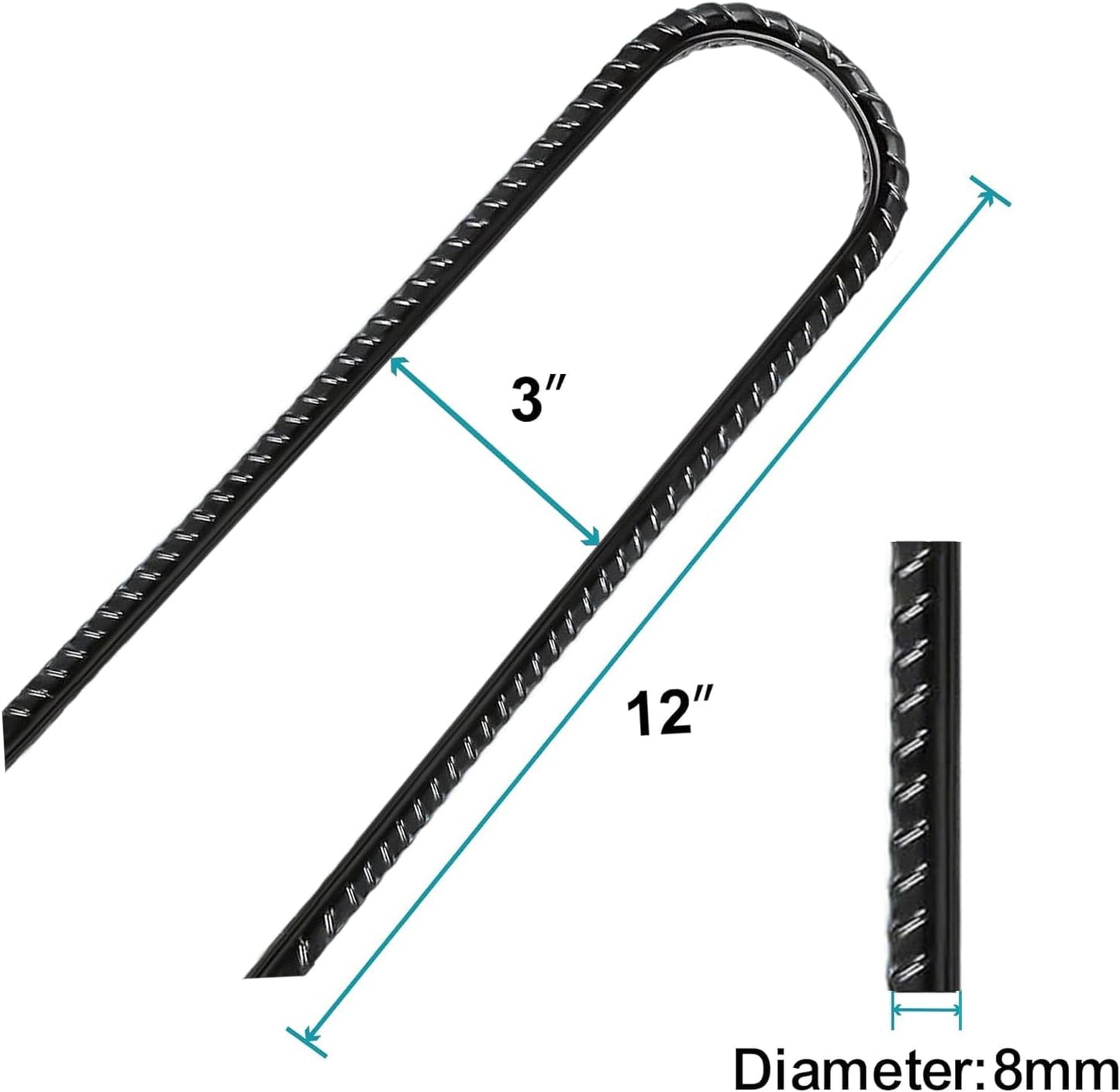 Eurmax USA U-Shaped-Rebar-Stakes-12-Inch, Ground Stakes Heavy Duty Trampoline Stakes Rebar Galvanized for Camping Tent Trampoline Accessories Dog Fence,Pack of 4(Black)