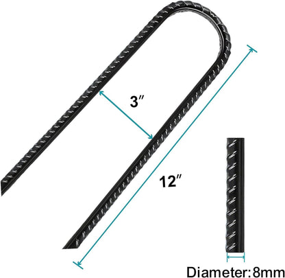 Eurmax USA U-Shaped-Rebar-Stakes-12-Inch, Ground Stakes Heavy Duty Trampoline Stakes Rebar Galvanized for Camping Tent Trampoline Accessories Dog Fence,Pack of 4(Black)