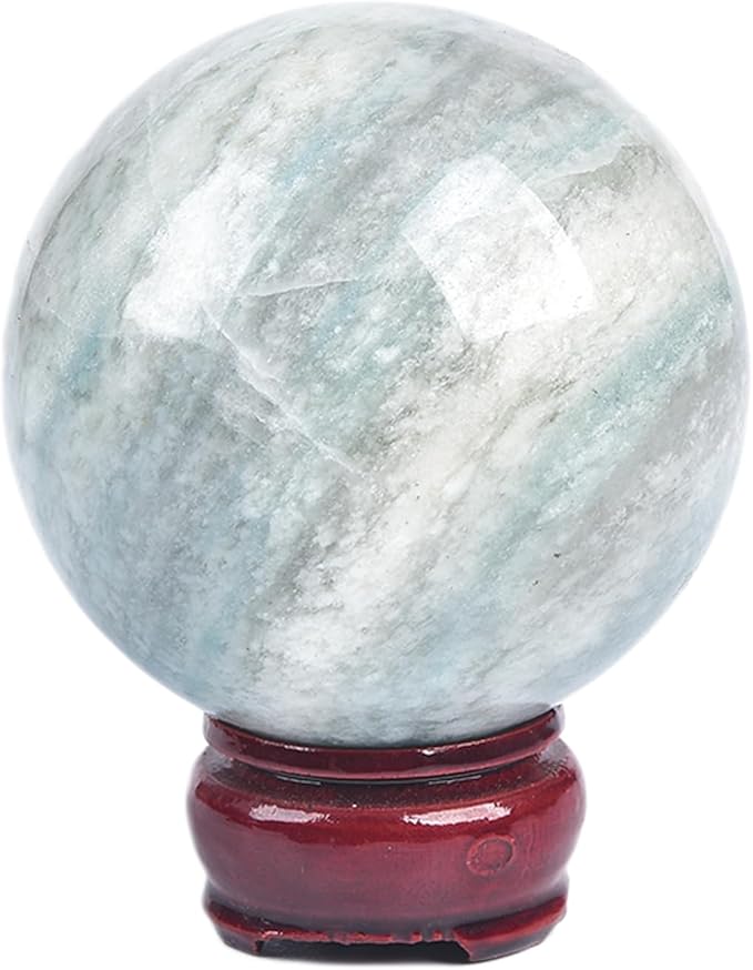 JIC Gem Natural Trolleite Crystal Ball Sphere Blue Healing Crystal Gemstone Ball with Display Stand Home Decor Meditation Grid Energy Balance (70-80mm)