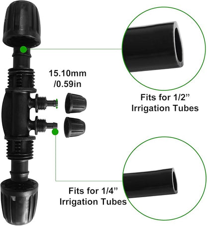 20 Pcs 1/2 Inch to1/4 Inch Drip Irrigation Tubing Fittings,Irrigation Hose Connectors,Lock Barbed Tee 4 Way for Lawn Plant Garden Watering System,Drip Irrigation System (1/2'' ID x 0.60''-0.63'' OD)