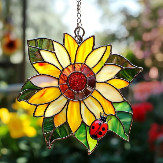 Ladybug Sunflower Acrylic Suncatcher Stained Glass Effect Window Car Hanging Christmas Ornament