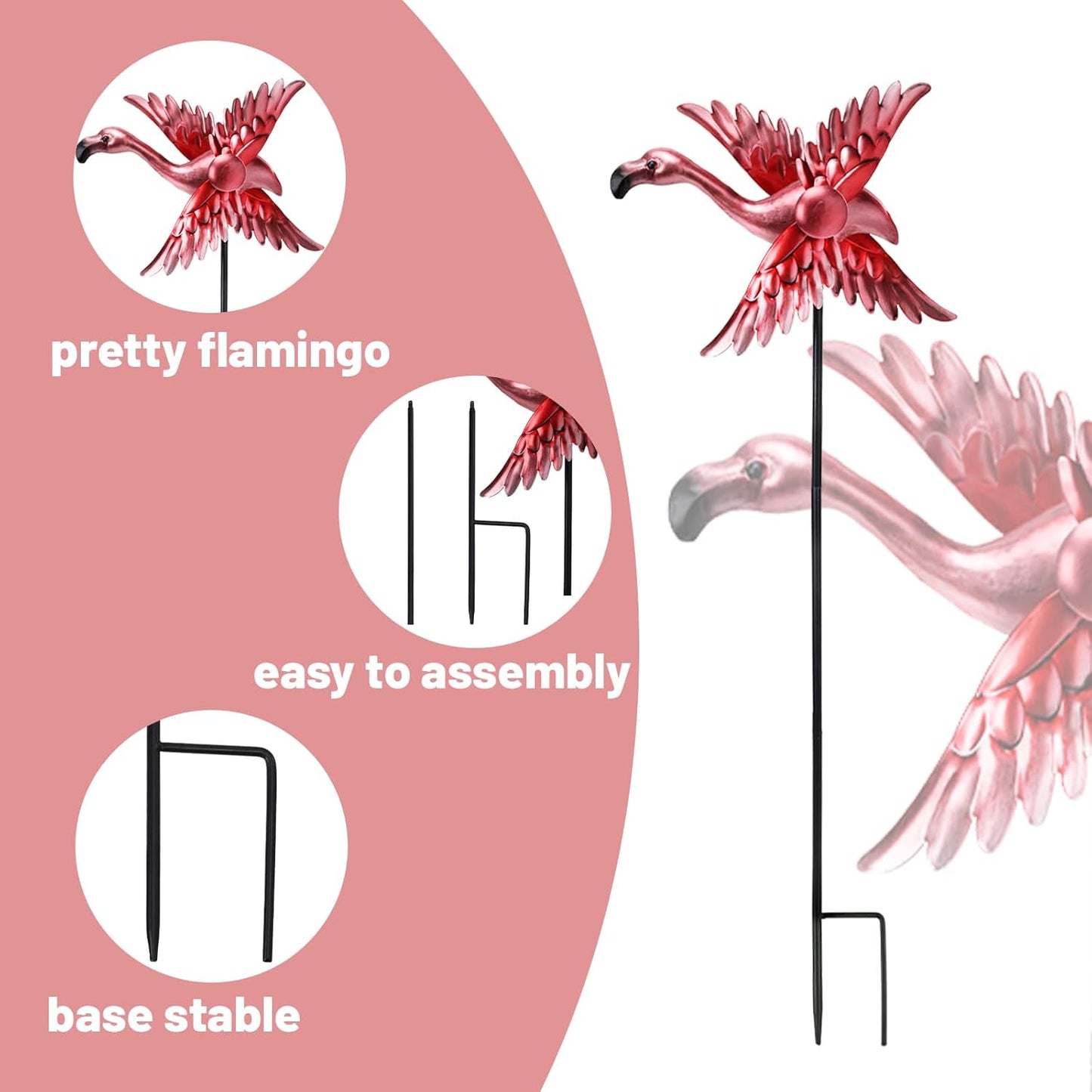 WONDER GARDEN Wind Spinners Outdoor - 2 Pack Small Metal Flamingo Wind Spinner Windmill, Wind Sculpture for Yard Patio Lawn Decor