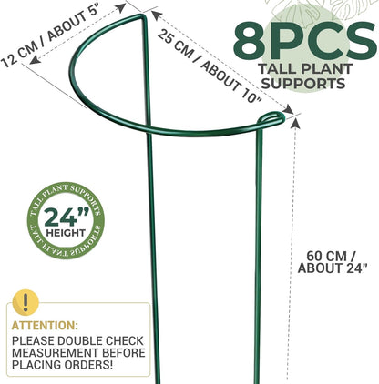 LEOBRO Plant Support, 8 PCS Peony Cages and Supports, Plant Stakes, Plant Supports for Indoor Plants, Outdoor Plants, Monstera Hydrangea Support Cage, 10" W x 24" H