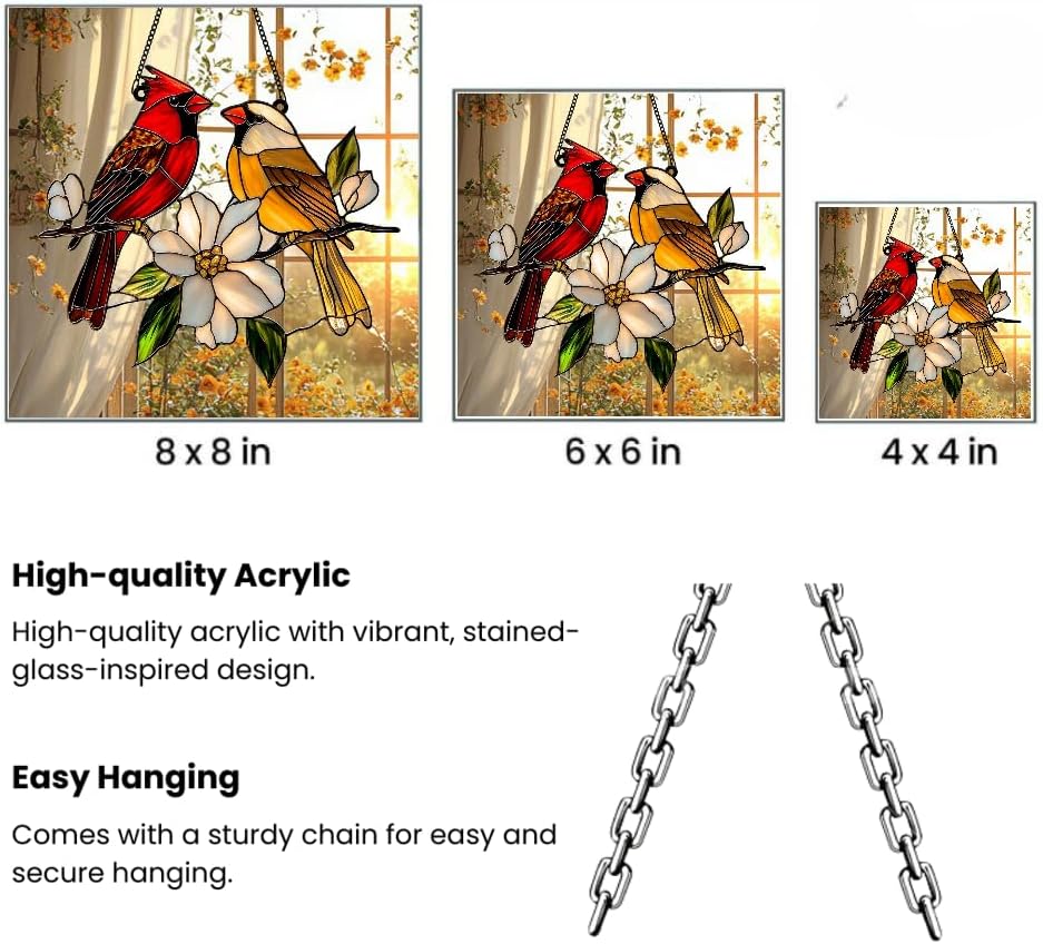 Cardinal Acrylic Suncatcher in Moonlight Window Hanging Valentines Gift Sympathy Gift for Nature Lovers