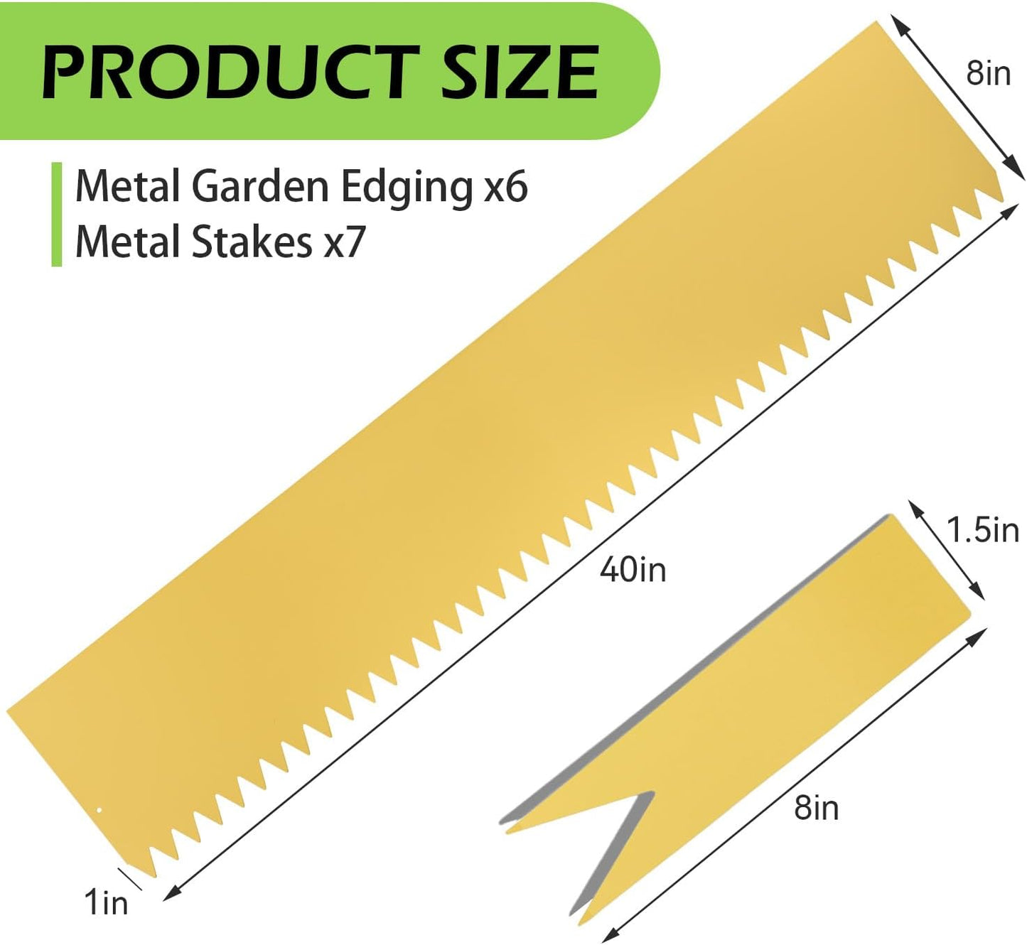 Landscape Edging Kit,6 PCS 40" L x 8" H Galvanized Bendable Metal Garden Edging for Lawn Yard, Coated Bendable Metal Strips, No-Dig Hammer-in Edging Border w/Clips,Champagne (8In, 20 FT)