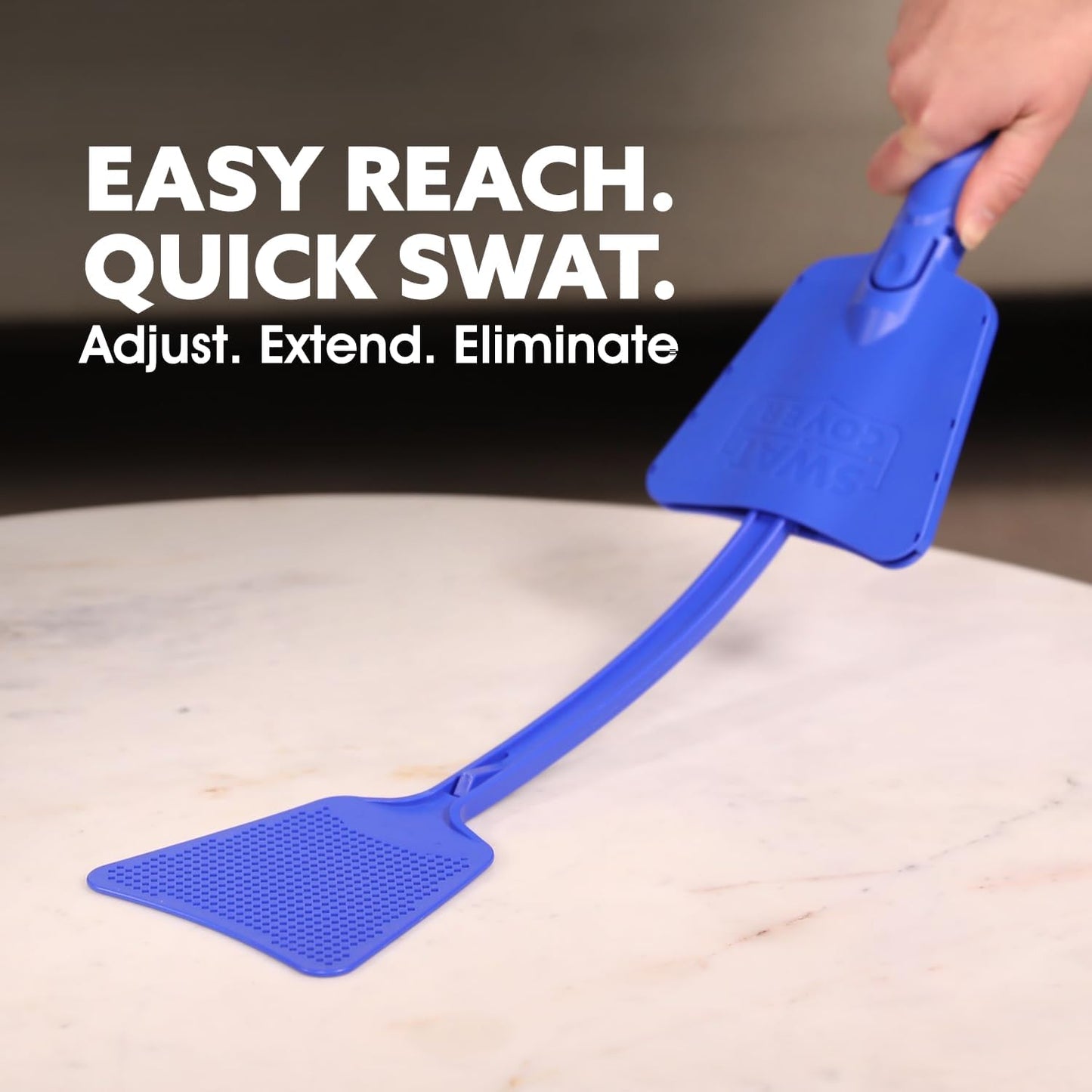 Improved Fly and Bug Swatter w/Integrated Cover, Flexible Bug Smasher for Flies and Bugs Swatting, Surface-Friendly Design, Adjustable Racket Handle - Fly Swatter for Indoors (Pack of 3)
