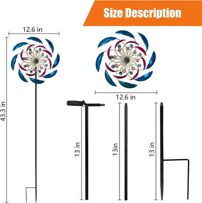 46" Wind Spinners for Yard and Garden with Solar LED Light, Metal Kinetic Wind Spinner Outdoor Decor, Wind Sculpture Yard Art Decorations for Patio, Lawn & Garden