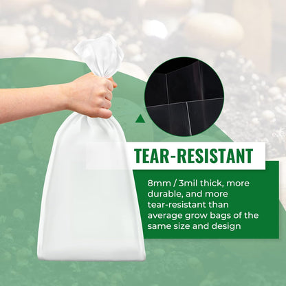 200 Packs 6 Mil Mushroom Grow Bags with Self Healing Injection Port, Thick Spawn Bags 5" X 8" X 20" with 0.2 Micron Filter Breathable Autoclavable Durable Tear-Resistant