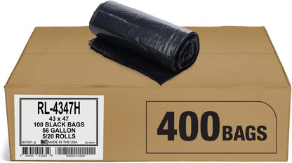 Aluf Plastics 56 Gallon 1.2 MIL (eq) Black Heavy Duty Trash Bags - 43" x 47" - Pack of 400 - For Kitchen, Contractor, Janitorial, Industrial, Municipal, Healthcare, & Hospitality