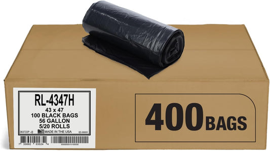 Aluf Plastics 56 Gallon 1.2 MIL (eq) Black Heavy Duty Trash Bags - 43" x 47" - Pack of 400 - For