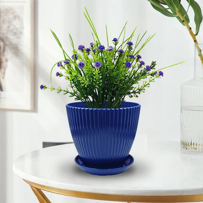 7.5/6.5/5.5/4.9/4.2/3.5 Inch Plant Pots with Saucers & Drain Holes - Indoor/Outdoor Flower Pots for Succulents, Herbs, Cactus - Modern Lightweight Durable Planter Set, Blue