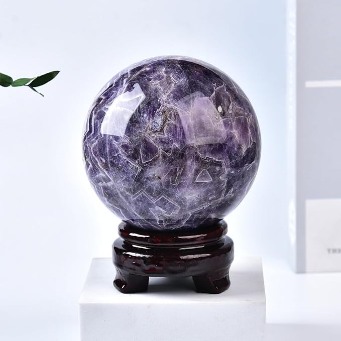 Dream Amethyst Crystal Ball with Stand Large Healing Crystals Sphere for Meditation, Divination