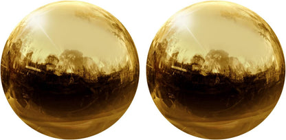 uxcell 2 Pcs Gazing Globe Decor Ball 3.5 Inch 90mm Reflective Garden Sphere Hollow Ball, Seamless Stainless Steel Gazing Ball, Smooth Mirror Globe for Garden Home Decor, Gold Tone