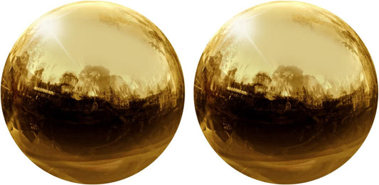 uxcell 2 Pcs Gazing Globe Decor Ball 3.5 Inch 90mm Reflective Garden Sphere Hollow Ball, Seamless Stainless Steel Gazing Ball, Smooth Mirror Globe for Garden Home Decor, Gold Tone
