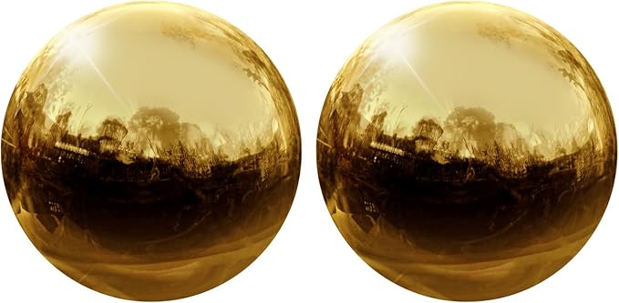 uxcell 2 Pcs Gazing Globe Decor Ball 2.5 Inch 63mm Reflective Garden Sphere Hollow Ball, Seamless Stainless Steel Gazing Ball, Smooth Mirror Globe for Garden Home Decor, Gold Tone