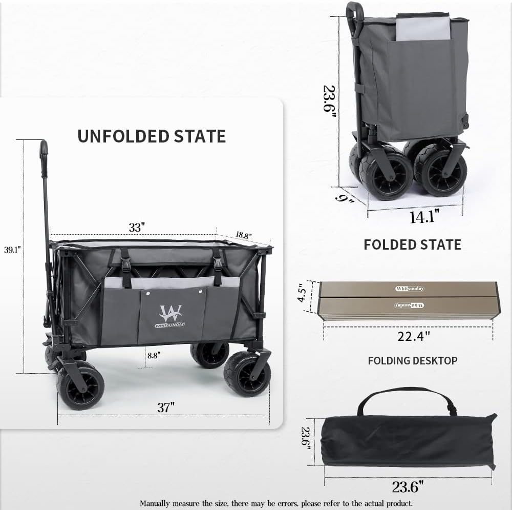 Whitsunday Collasible Wagon, Large Capacity 400Lbs, All-Terrain Wheels Heavy Duty Utility Wagon for Gardening Shopping Fishing Camping Outdoor Picnic Grey