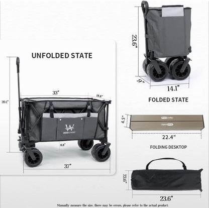 Whitsunday Collasible Wagon, Large Capacity 400Lbs, All-Terrain Wheels Heavy Duty Utility Wagon for Gardening Shopping Fishing Camping Outdoor Picnic Grey