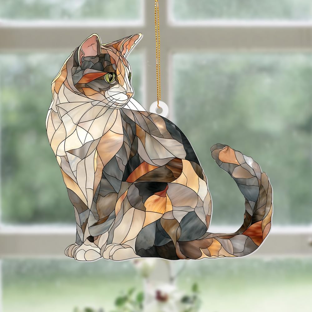 Stained Glass Cat Ornament – 2025 Christmas Tree Decoration, Handmade Animal Suncatcher for Window, for Cat Lovers & Unique Home Décor (Sun-05)