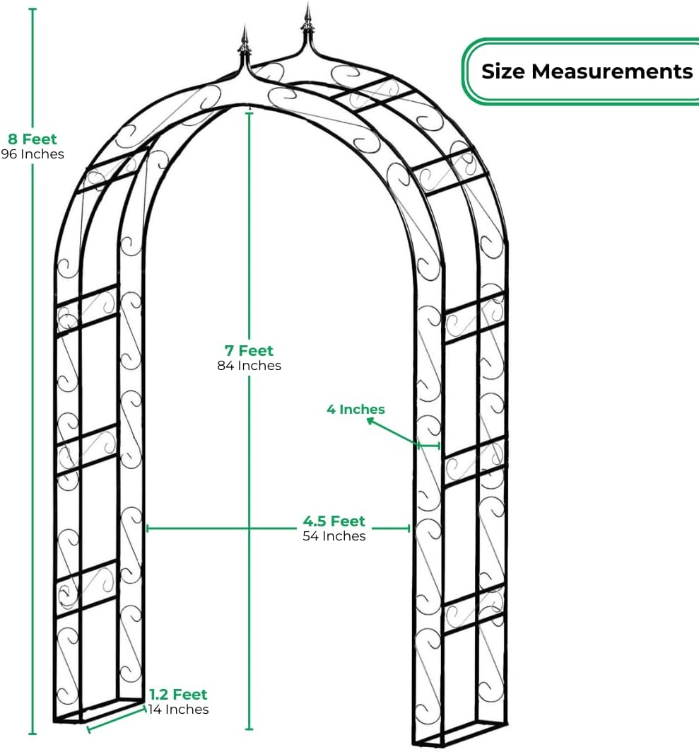 8’ Metal Garden Arch Arbor for Wedding, Bridal Party, Various Events, Garden Archway or Focal Point with/Without Climbing Plants Vines Flowers or Festival Decorations White