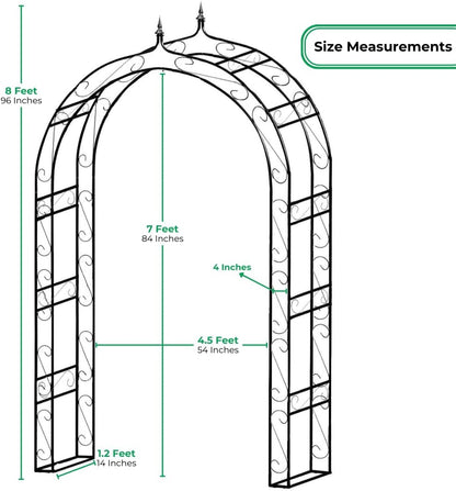 8’ Metal Garden Arch Arbor for Wedding, Bridal Party, Various Events, Garden Archway or Focal Point with/Without Climbing Plants Vines Flowers or Festival Decorations White