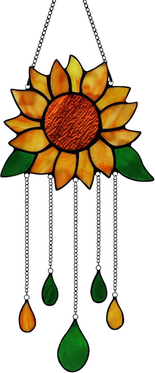 Sunflower Stained Glass Window Hanging,Sunflower Birthday Party Decorations,Outdoor Suncatcher for