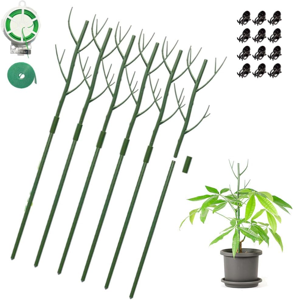 GardenPal 27.56" 6 Pack Detachable Twig Plant Support Stakes, Branch Sticks with Orchid Clips and Twist Ties, Blends with Plants - Ideal Plant Stakes for Indoor/Outdoor Use