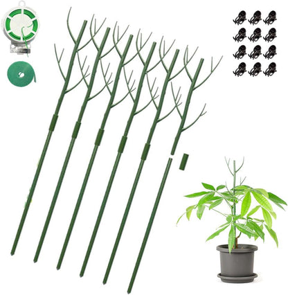 GardenPal 27.56" 6 Pack Detachable Twig Plant Support Stakes, Branch Sticks with Orchid Clips and Twist Ties, Blends with Plants - Ideal Plant Stakes for Indoor/Outdoor Use