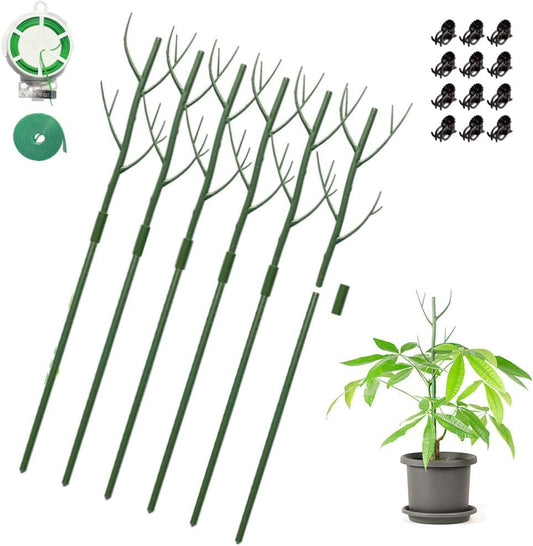GardenPal 27.56" 6 Pack Detachable Twig Plant Support Stakes, Branch Sticks with Orchid Clips and Twist Ties, Blends with Plants - Ideal Plant Stakes for Indoor/Outdoor Use