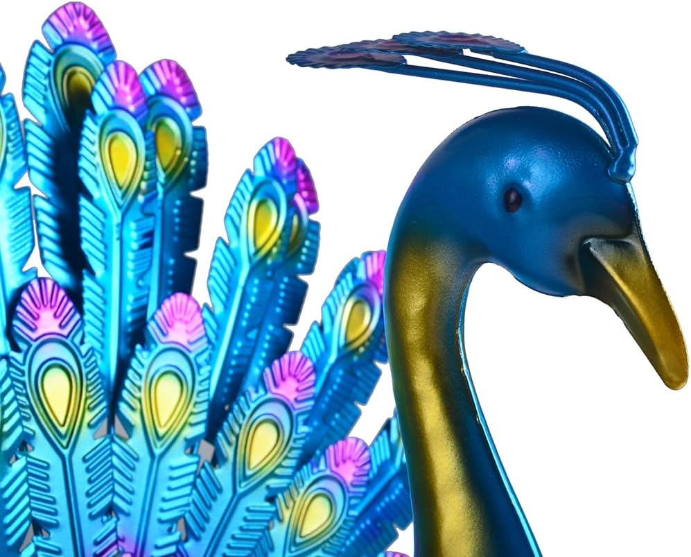 Small Peacock Statue Animal Sculpture Garden Decoration Metal Yard Art for Yard Outdoor Decoration (Purple)