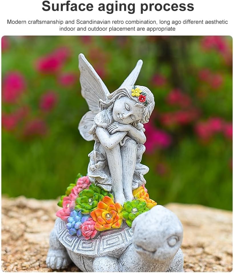 Solar Angel Garden Statue，Solar Garden Statue Angel and Turtle,Figurines Outdoor Decor,Outdoor Solar Statue with LED Lights for Yard,Patio,Lawn Art Decoration,Housewarming Gift